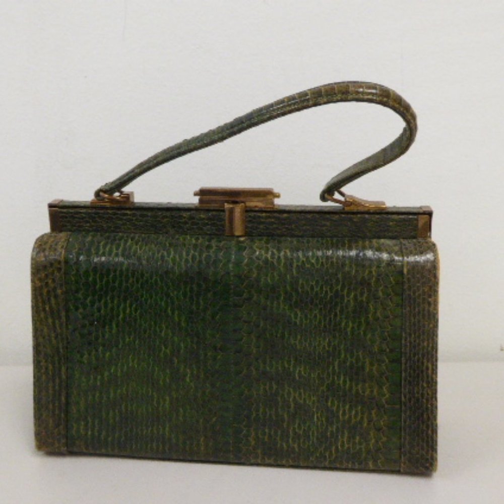 VINTAGE GREEN SNAKESKIN framed HANDBAG PURSE